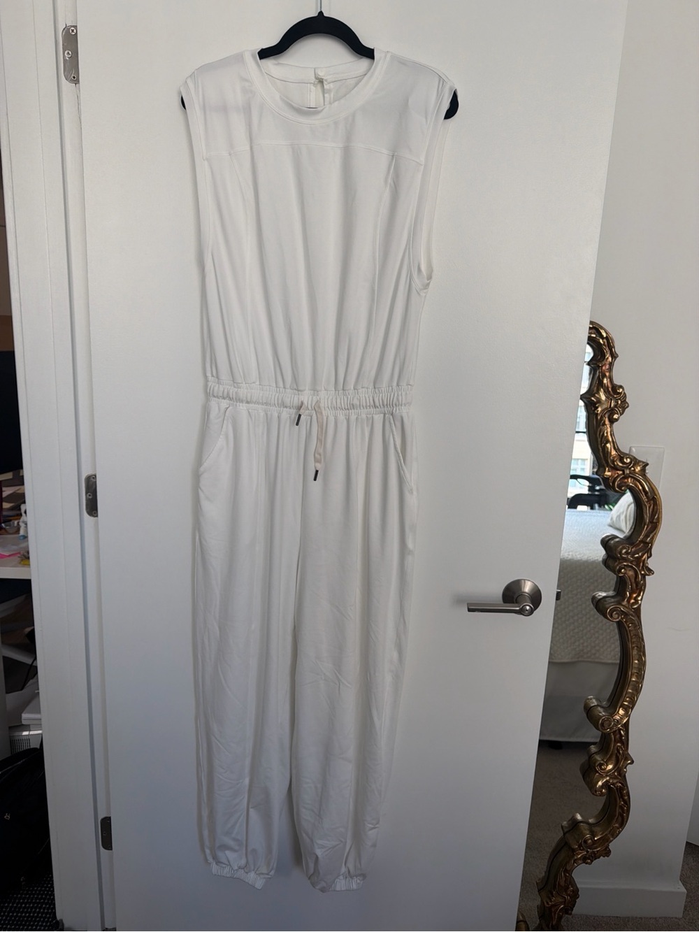 Sleeveless White Jumpsuit with Drawstring Waist